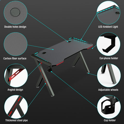 Carbon Fiber LED Gaming Desk R7