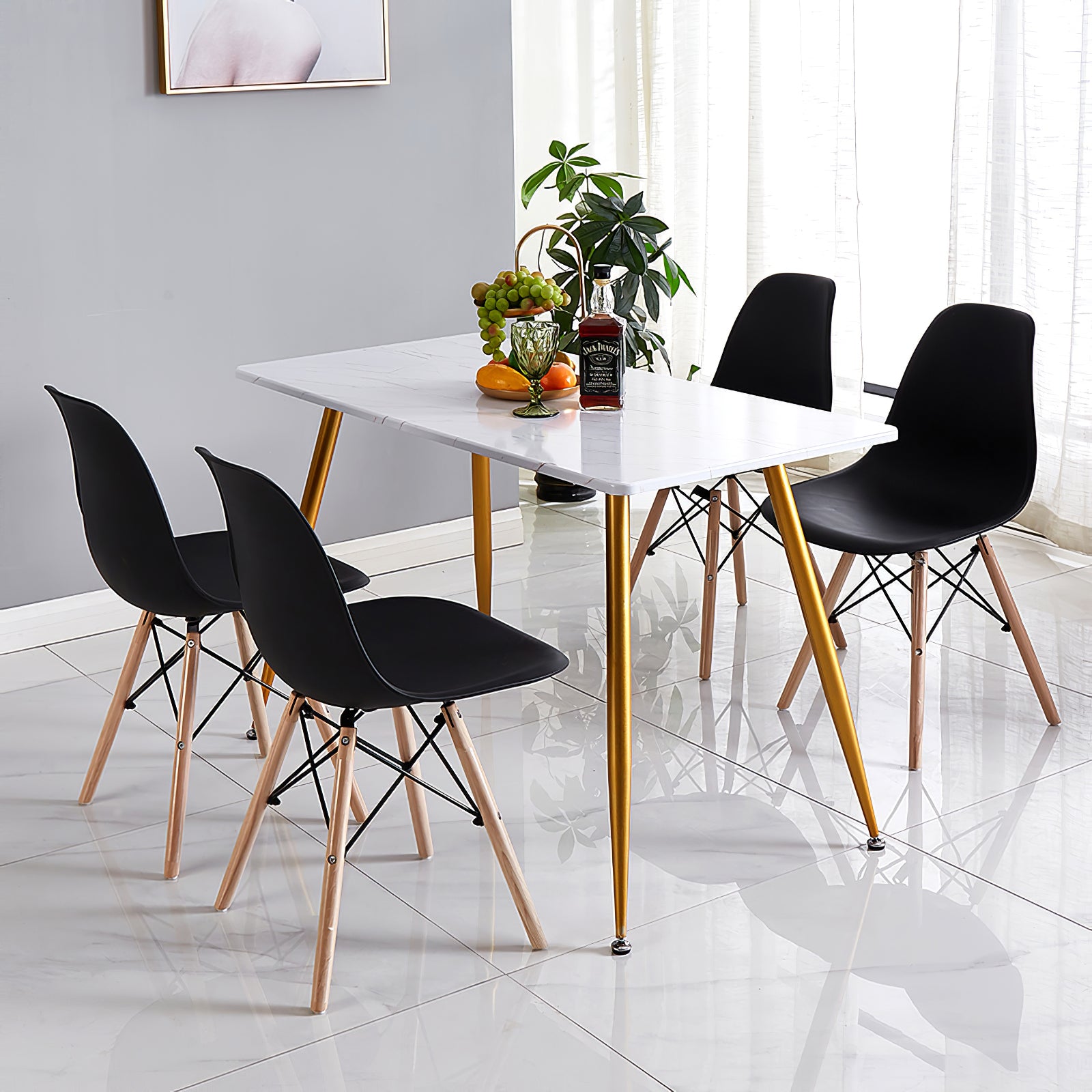 Plastic Side Dining Chair with Natural Wood Legs (set of 4)