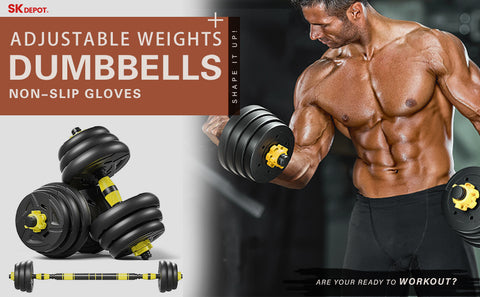 3 in 1 Adjustable Home Gym dumbbell With Non-Slip Gloves Wrist Protector