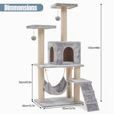 Cat Tree Multi-Level with Hammock & Square Cave