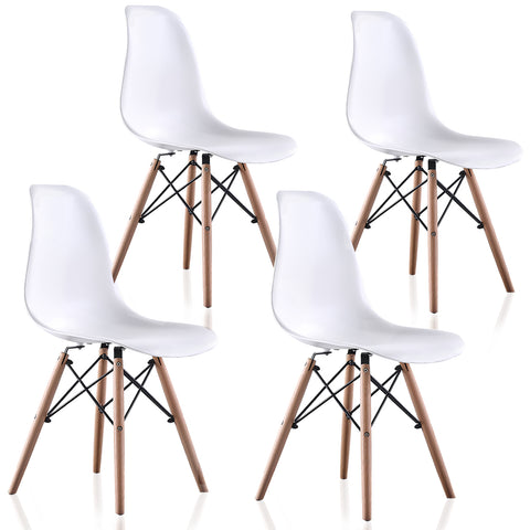 Plastic Side Dining Chair with Natural Wood Legs (set of 4)