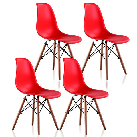 Plastic Side Dining Chair with Natural Wood Legs (set of 4)