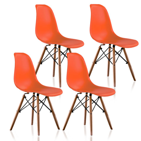 Plastic Side Dining Chair with Natural Wood Legs (set of 4)