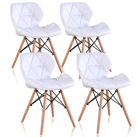 Pentagon Leather Dining Side Chair with Natural Wood Legs (set of 4)